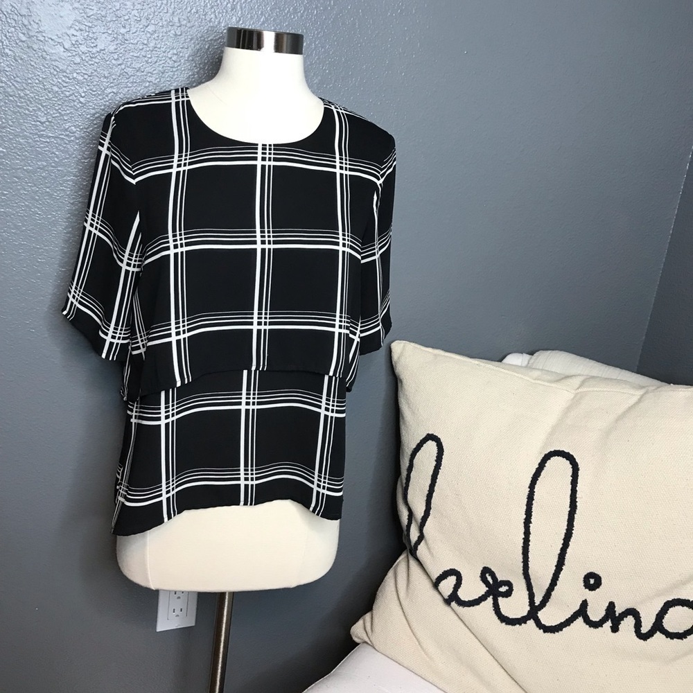 Wayf black and white striped blouse size small